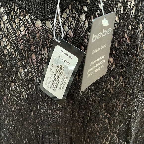 New Bebe Black metallic Cold Shoulder Poncho Sweater - Picture 6 of 8